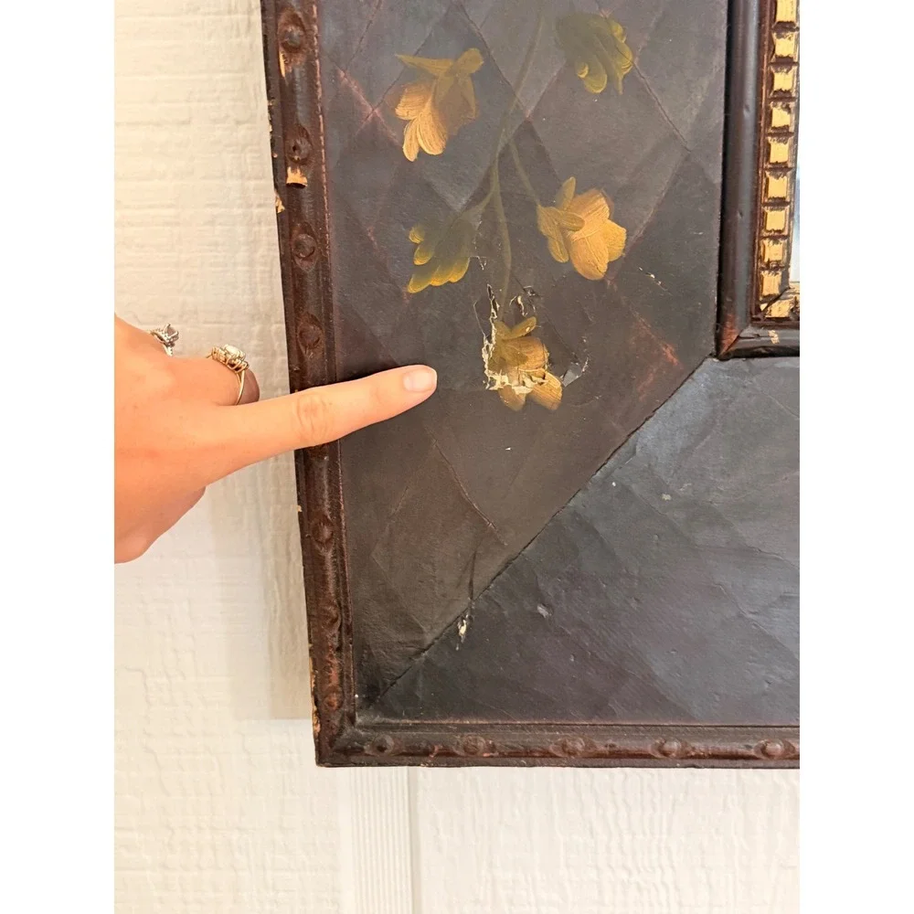 Floral Wall Mirror Misc OS Dark Brown Good Hand Painted Folk Art Decor